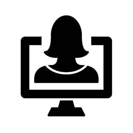 Online Education Silhouette Icon. Distant Education, E-learning, Online Webinar and Consultation. Online Training Black Icon. Teacher and Laptop pictogram. Vector Isolated Illustrationのイラスト素材