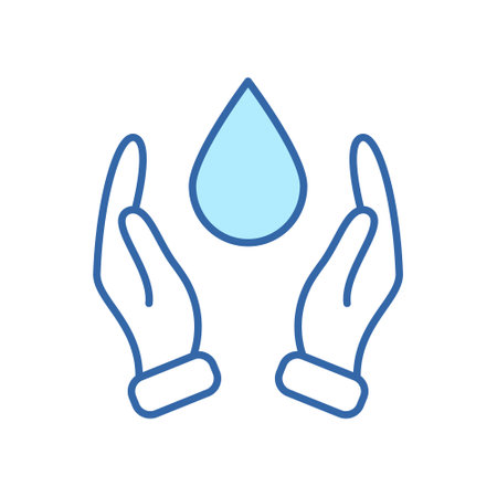 Hand Protecting Water Linear Icon. Two Hand and Drop Line Icon. Save and Protection of Water. Sign for Ecology. Editable stroke. Vector illustrationのイラスト素材