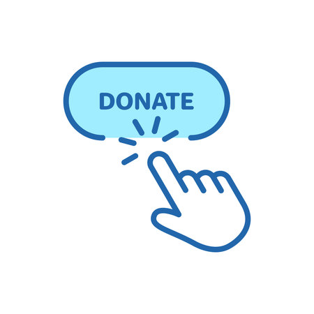 Button for Online Donate Line Icon. Donation with Click Linear Pictogram. Support and Give Help Online Outline Icon. Charity and Donation Concept. Editable Stroke. Isolated Vector Illustrationのイラスト素材