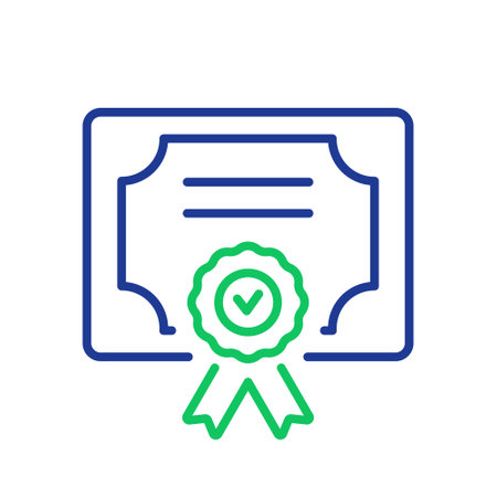 Diploma Line Icon. Certificate with License Badge Linear Icon. Winner Medal Outline Pictogram. Award, Grant, Diploma. Editable stroke. Vector Isolated Illustrationのイラスト素材