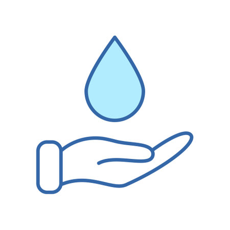 Charity, Care, Save, Volunteering and Donate Concept. Hand with Water Drop Linear Icon. Save Water and Help for Poor and Homeless Line Icon. Sign for Ecology. Editable stroke. Vector illustrationのイラスト素材