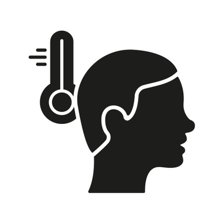 Body Temperature, Fever Symptom, Thermometer Silhouette Icon. Fever Heat, High Temperature Icon. Flu, Virus, Cold virus Symptom. Pictogram for Medical Poster. Isolated Vector illustrationのイラスト素材