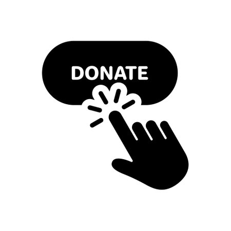 Button for Online Donate Silhouette Icon. Donation with Click Black Pictogram. Support and Give Help Online Icon. Charity and Donation Concept. Isolated Vector Illustrationのイラスト素材