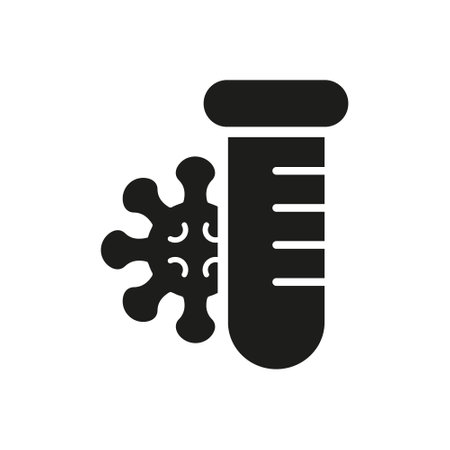 Blood Test Tube and Virus Bacteria Black Pictogram.のイラスト素材