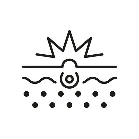 Skin Pain Line Icon. Dermatology Disease Icon. Allergy Reaction. Acne Medical Problem of Skin Outline Pictogram. Atopic Dermatitis Illness. Editable Stroke. Isolated Vector Illustrationのイラスト素材