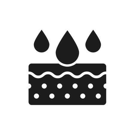Moisturizing Face and Body Skin Pictogram. Moisture Skin Glyph Sign. Skin Layer Absorb Water Drop Silhouette Icon. Anti Dry Skincare. Isolated Vector Illustrationのイラスト素材
