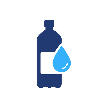 Water Bottle with Drop Colorful Silhouette Icon. Plastic Bottle for Mineral Water, Beverage, Juice and Soda Color Icon. Isolated Vector Illustrationのイラスト素材