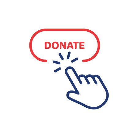 Button for Online Donate Line Icon. Donation with Click Linear Pictogram. Support and Give Help Online Outline Icon. Charity and Donation Concept. Editable Stroke. Isolated Vector Illustrationのイラスト素材