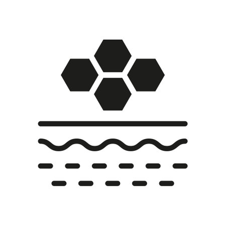 Honey Product for Skin Care Silhouette Icon. Collagen Extract for Cosmetic Procedure Glyph Pictogram. Honeycomb Hexagon on Skin Structure Icon. Isolated Vector Illustrationのイラスト素材