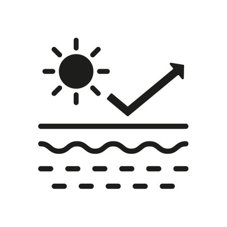 UV Protection Skin Silhouette Icon. Stop Ultra Violet and SPF Cream Concept. Reflect Ultraviolet Radiation from Skin Glyph Pictogram. Block Solar Light Icon. Isolated Vector Illustrationのイラスト素材
