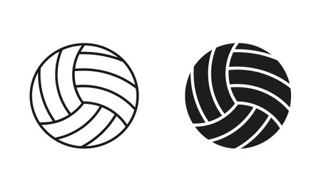 Volleyball Ball Black Silhouette and Line Icon Set. Ball for Play Sports Game Solid and Outline Symbol Collection on White Background. Isolated Vector Illustrationのイラスト素材