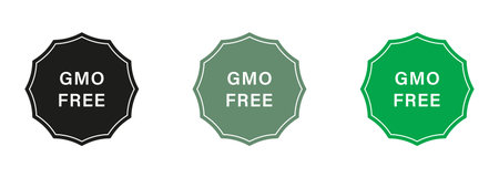 Free Genetically Modified Product Label Set. No GMO Logo. Bio Eco Ingredients Symbol. Vegetarian Healthy Food. Organic Vegan Food Badge. Non GMO Green and Black Stamps. Isolated Vector Illustrationのイラスト素材
