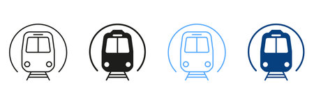 Subway Line And Silhouette Color Icons Set. Electric Public Transportation, Underground Station Collection Of Outlines And Solid Symbols. Subway Station Pictograms. Isolated Vector Illustrationのイラスト素材