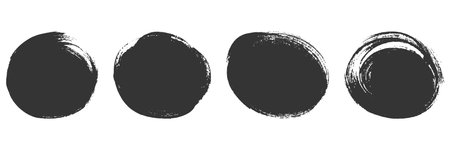 Stroke in Circle Shape Collection. Round Paint, Distressed Banner. Grunge Circle Brush Set. Black Stamp. Abstract Graphic Element. Isolated Vector Illustrationのイラスト素材