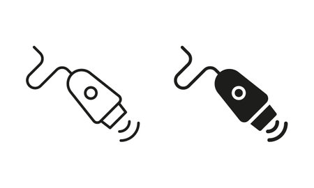 Electric Epilator for Cosmetology Aesthetic Procedure Line and Silhouette Black Icon Set. Laser for Skin Treatment Pictogram. Hair Removal Device Symbol Collection. Isolated Vector Illustrationのイラスト素材