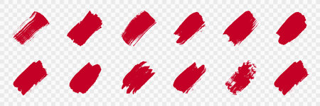 Red Brush Stroke Set. Grunge Texture, Ink Paintbrush. Watercolor Stain, Splash, Scribble Collection. Paint Brush Stroke. Splatter in Rectangle Shape. Abstract Design. Isolated Vector Illustrationのイラスト素材