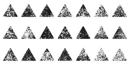 Grunge Texture Triangle Set. Rough Stamp in Triangular Shape, Black Ink. Retro Geometric Paint Brush...
