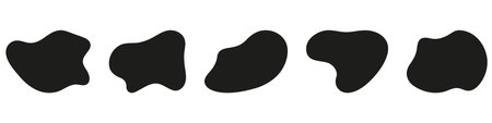 Black Round Liquid Silhouette Form. Irregular Organic Shape. Random Circle Blob Collection. Asymmetric Blotch Set. Fluid Splodge On White Background. Isolated Vector Illustrationのイラスト素材