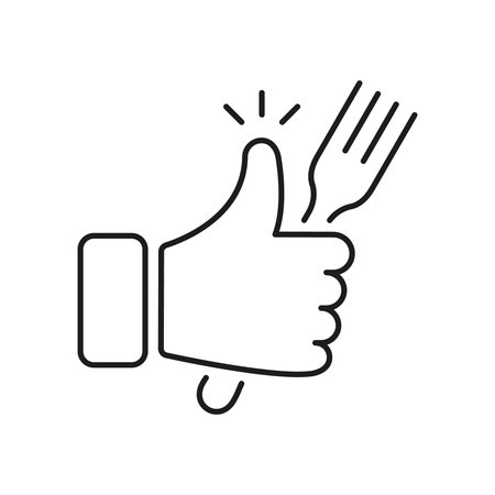 Thumbs Up With Fork Icon Representing Approval Of Healthy Food And Dining. Positive Feedback On Meals And Healthy Eating. Culinary And Wellness. Isolated Vectorのイラスト素材