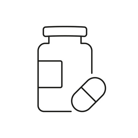 Supplement Jar With Capsule Line Icon. Vitamins, Health Support, Dietary Supplementation And Wellness. Isolated Vector Illustrationのイラスト素材
