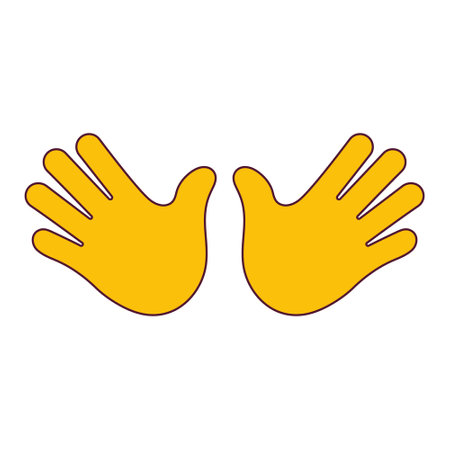 Two Open Hands for Greeting or High Five Gesture. Open Palms Gesture. Double Hands Emoji Icon. Isolated Vector Illustrationのイラスト素材
