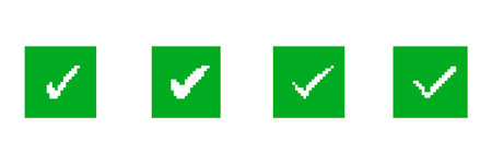 Pixelated Green Check Mark Icons Set in Square Shape. Approval or Success Symbols Collection....
