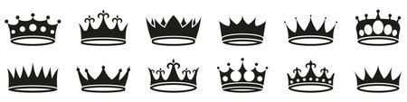 Crown Silhouette Icon Set. Royalty, Leadership, And Authority Symbol Collection. Elegant And Majestic Design Elements. Isolated Vector Illustrationのイラスト素材