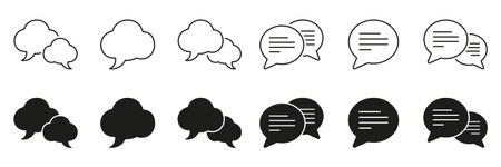 Speech bubble and chat line and solid icon set. Bubbles, communication, and messaging symbol collection. Editable Stroke. Isolated vector illustrationのイラスト素材