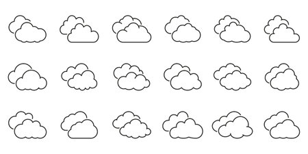 Cloud weather forecast line icon set. Cloud sky meteorology outline symbol collection. Editable stroke. Isolated vector illustrationのイラスト素材