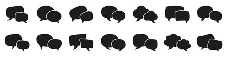 Speech Bubble Conversation Solid Icon Set. Collection of Speech, Chat and Comic Bubbles for Conversations, Notifications and Discussions. Isolated Vector Illustrationのイラスト素材