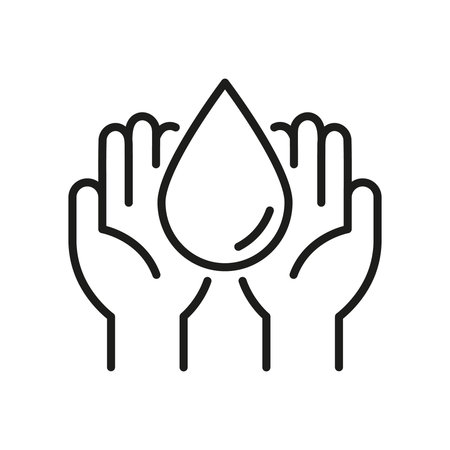 Hands Holding Water Drop Line Icon. Water Conservation And Environmental Protection Outline Symbol. Sustainability And Resource Management. Editable Stroke. Isolatedのイラスト素材
