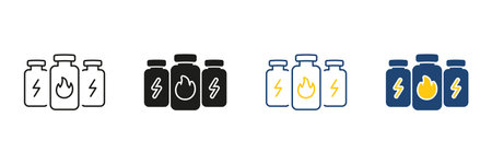 Energy Drink Line and Solid Icon Set. Collection of Bottle, Power, and Beverage Symbols. Essential for Fitness and Nutrition Storytelling. Isolated Vector Illustrationのイラスト素材