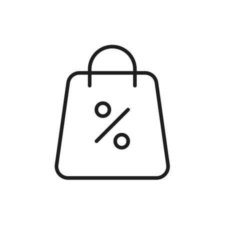 Shopping Bag With Percentage Symbol Line Icon. Discount, Sale, And Promotion Outline Symbol. Retail Marketing And E-Commerce Strategy. Editable Stroke. Isolated Vectorのイラスト素材