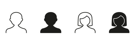User Profile Icons Set. Male And Female Avatar Outline And Silhouette Symbol Collection. User Identification And Representation. Isolated Vector Illustrationのイラスト素材