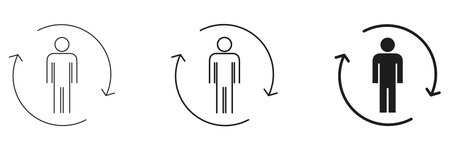 Human Lifecycle And Transformation Icon Set. Personal Growth, Development, And Change Outline And...