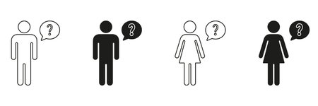 Male And Female Question Mark Speech Bubble Icon Set. Communication, Inquiry, And Curiosity Outline...