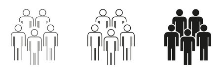 Group Of People Icon Set. Teamwork, Community, And Social Interaction Outline And Silhouette Symbol Collection. Collaboration And Networking. Isolated Vector Illustrationのイラスト素材
