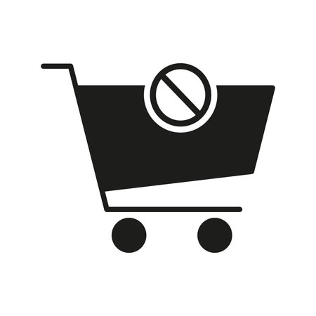 Shopping Cart With Prohibition Symbol Solid Icon. No Online Shopping Or Purchasing Restriction Silhouette Symbol. E-Commerce Limitation And Sales Restriction. Isolatedのイラスト素材