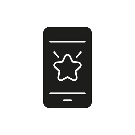 Smartphone With Star Solid Icon. Mobile App, Featured Application, And Top Rated Software Symbol. User Interface Design And Quality Rating. Isolated Vector Illustrationのイラスト素材