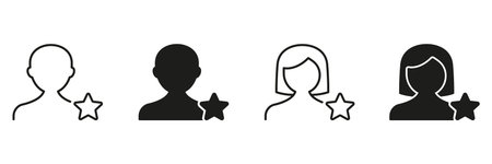 User Profile With Star Icon Set. User Rating, Favorite, And Featured Profile Outline And Silhouette...