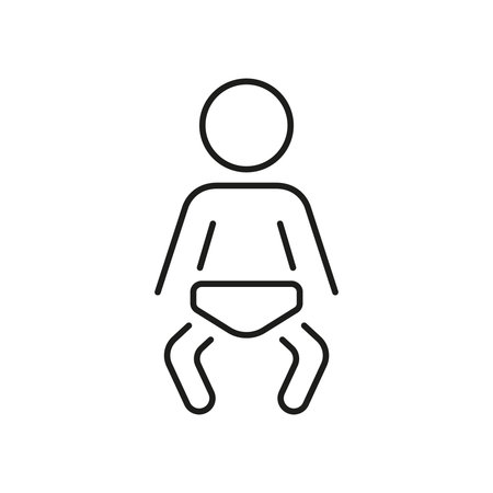 Baby With Diaper Line Icon. Infant Care Restroom Sign for Public Changing Facilities and Family Rooms Outline Symbol. WC Line Icon for Baby. Editable Stroke. Isolatedのイラスト素材