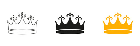 Crown Icon Line And Solid Black And Color Icon Set. Royalty, Leadership, And Authority Symbol Outline And Silhouette Symbol Collection. Isolated Vector Illustrationのイラスト素材