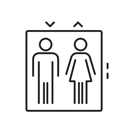 Elevator With Male And Female Figures Line Icon. Gender Inclusive Lift Symbol. Accessibility And Public Transport Outline Illustration. Editable Stroke. Isolated Vectorのイラスト素材