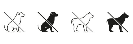 No Dogs Allowed Icon Set. Pet Restriction And Prohibition Symbol Collection. Dog-Free Zone, No Pets Policy, And Animal Ban Sign. Isolated Vector Illustrationのイラスト素材