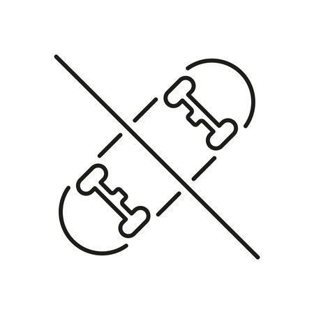 Skateboard Prohibition Line Icon. No Skateboarding Allowed Symbol. Public Space Regulation And Safety Outline. Editable Stroke. Isolated Vector Illustrationのイラスト素材