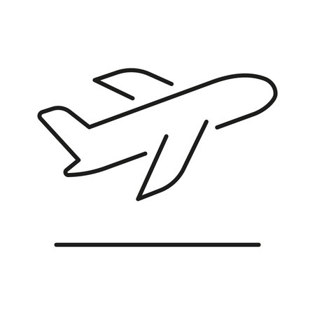Airplane Takeoff Line Icon. Aviation, Travel, And Transportation Outline Symbol. Flight Departure And Airport Operations. Editable Stroke. Isolated Vector Illustrationのイラスト素材