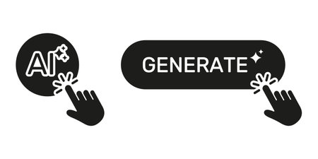 Artificial Intelligence Generate Button Click Cursor Hand Solid Icon Set. Digital Creativity Innovation Machine Learning User Interface Silhouette Symbol Collectionのイラスト素材