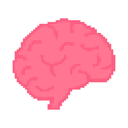 Pixelated Brain Icon. Cognitive Function, Intelligence, And Mental Health Symbol. Neuroscience And...