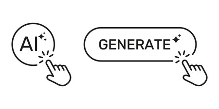 Artificial Intelligence Generate Button Cursor Click Line Icon Set. Digital Creativity Innovation Machine Learning User Interface Symbol Collection. Isolated Vectorのイラスト素材