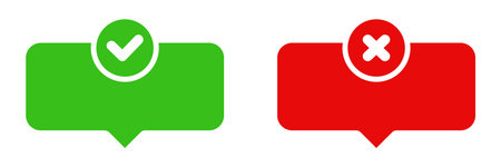 Green Check And Red Cross Speech Bubble Icons. Approval And Rejection Decision-Making Silhouette Symbols. Communication And Feedback Indicators. Isolated Vectorのイラスト素材